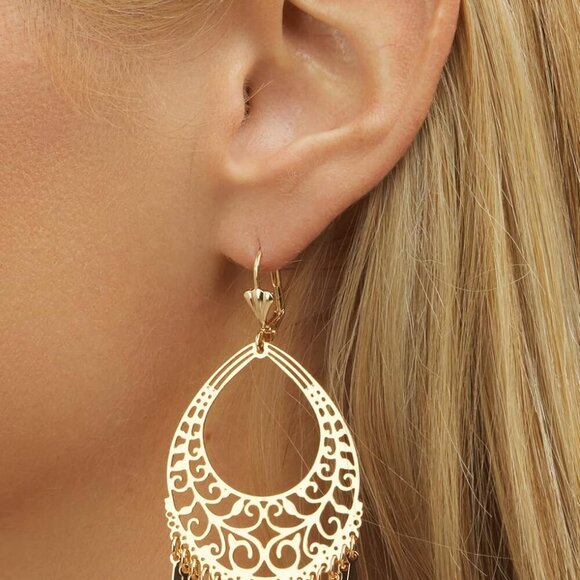 Elegant 18K Gold Plated Filigree Chandelier Earrings - Perfect for Gifting - Picture 2 of 7
